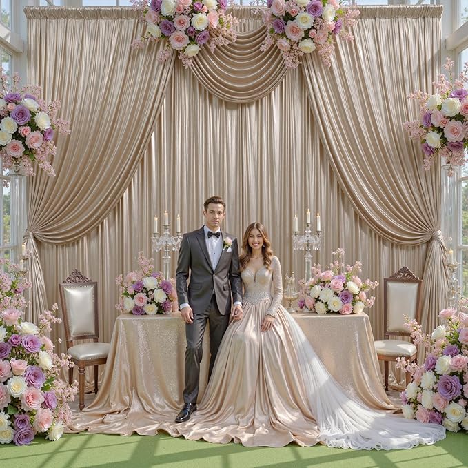 10x10 ft Champagne Sequin Backdrop Curtain Panels - Image 7