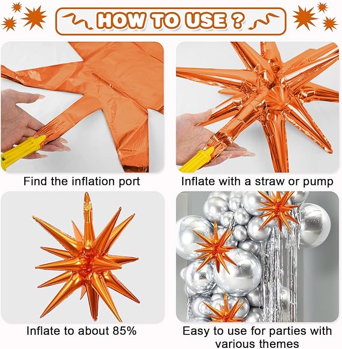 Black Orange Silver Star Balloons - Image 8