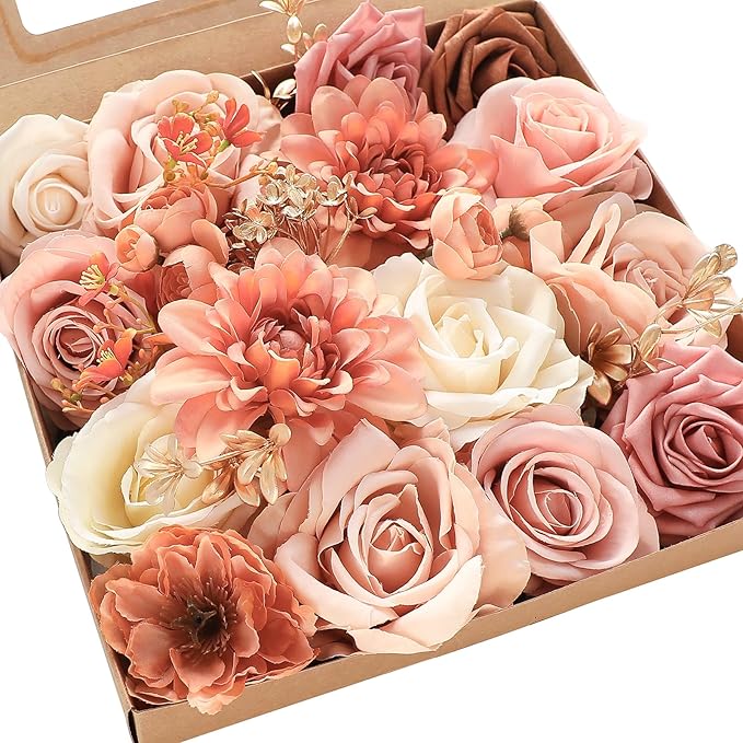 Floroom Terracotta Artificial Flowers Burnt Orange Fake Roses Dahlias and by Floroom