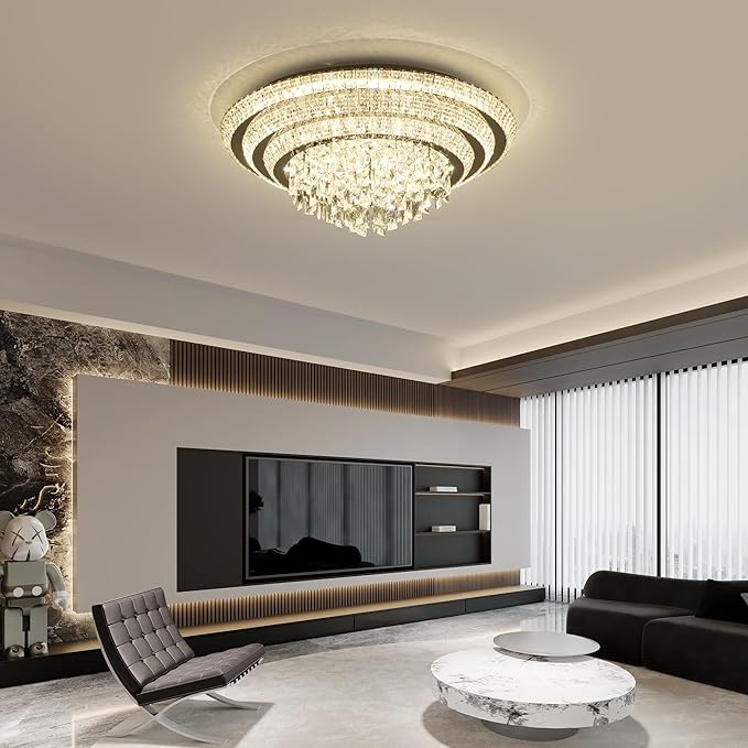 30 inch Crystal Silver Ceiling-Light Flush Mount - Image 7