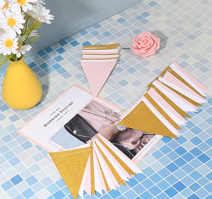 MerryNine Triangle Flag Bunting Banner, 3 Pack 30 Feet Vintage Style Pennant - Image 3