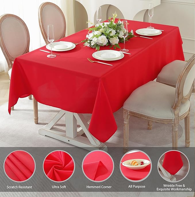 Craft And Party Rectangle Tablecloth, 90 x 132 Inch Red Tablecloth, 8ft - Image 2