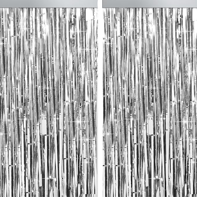 4 Packs Silver Foil Fringe Curtain, Baby Shower, Engagement, Bachelorette Party by BSRESIN