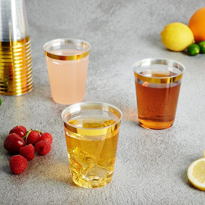 FOCUSLINE 10 oz Gold Plastic Cups, Disposable Clear Fancy Hard Plastic Cups - Image 5
