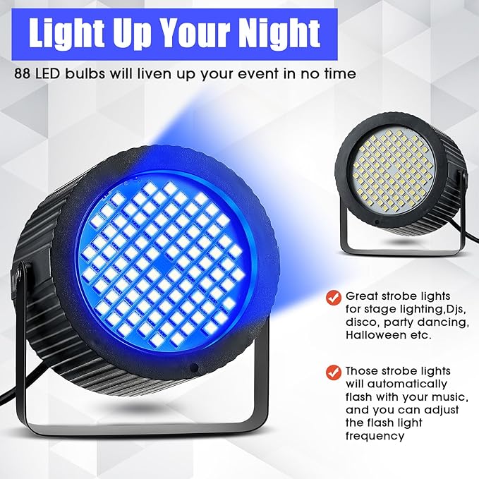 Funtery 2 Pcs Bright White Strobe Light 88 LEDs Flash Party Lighting Speed and - Image 5