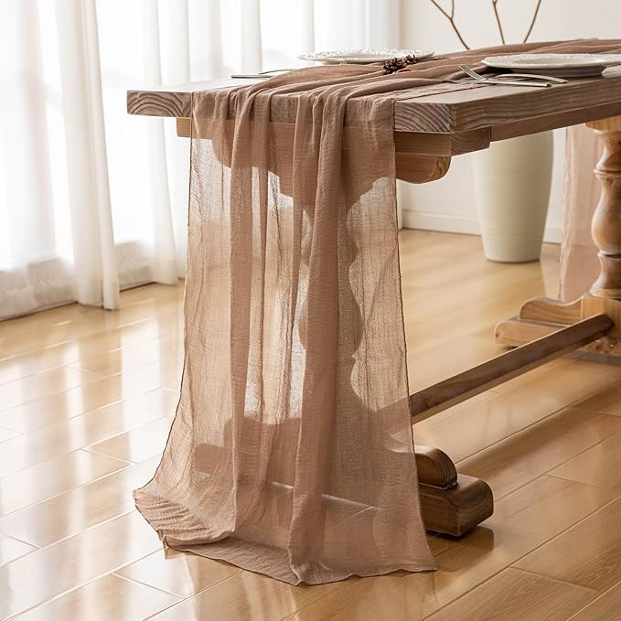 3pcs Nude Gauze Rustic Cheesecloth Table Runner 120 Inch 10 FT - Image 4