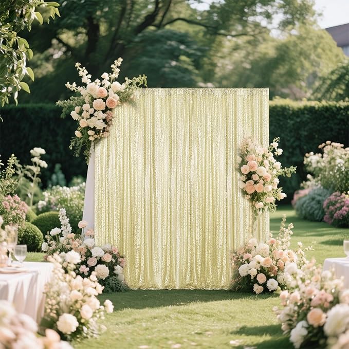 Champagne Sequin Backdrop Curtain 4 Pieces 2FTx8FT Glitter Photography Backdrop - Image 2