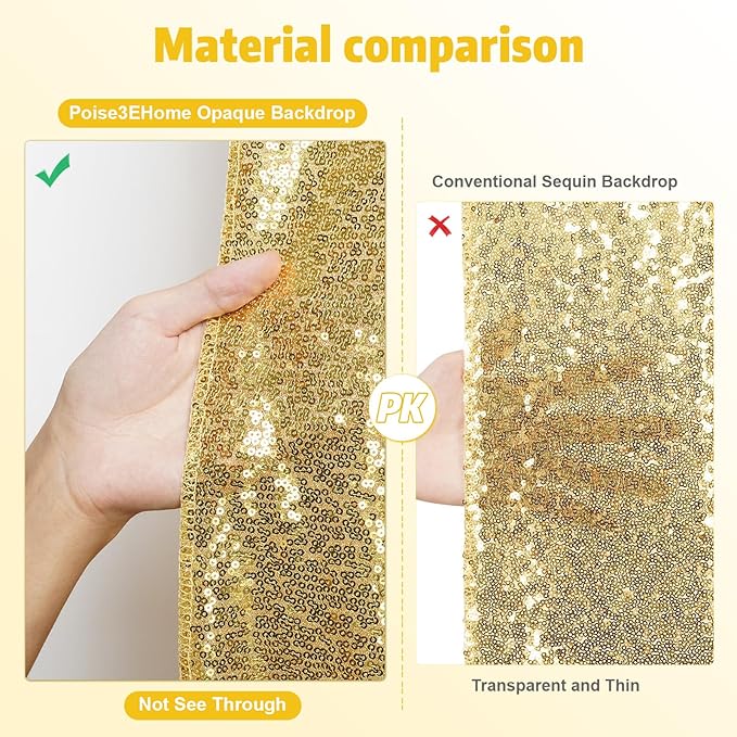 Poise3EHome 4x8ft Gold Sequin Backdrop, Upgrade Shimmer Backdrop - Image 4