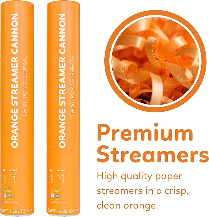 2 Pack Streamer Cannon Confetti Poppers | Biodegradable Orange Confetti | TUR - Image 4