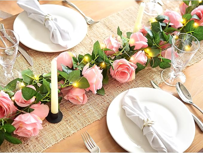 FiveSeasonStuff 29 Ft 4 Pack Amaranth Light Pink Rose Silk Flower Garland - Image 2