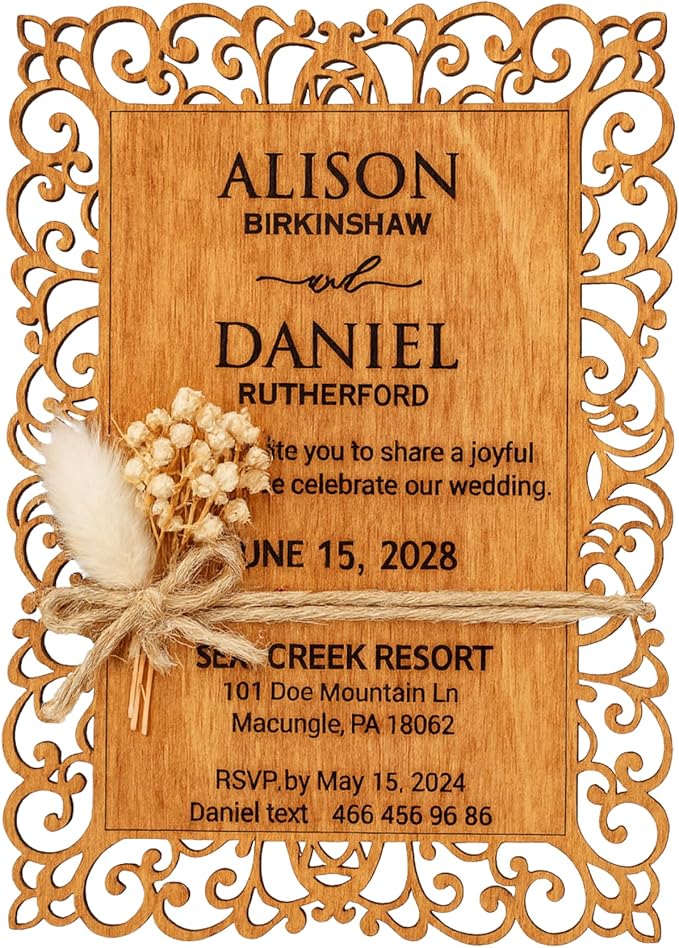 Personalized Wedding Invitations, Laser Cut Wedding Invitation, Flower Wooden by TrendPrintStore