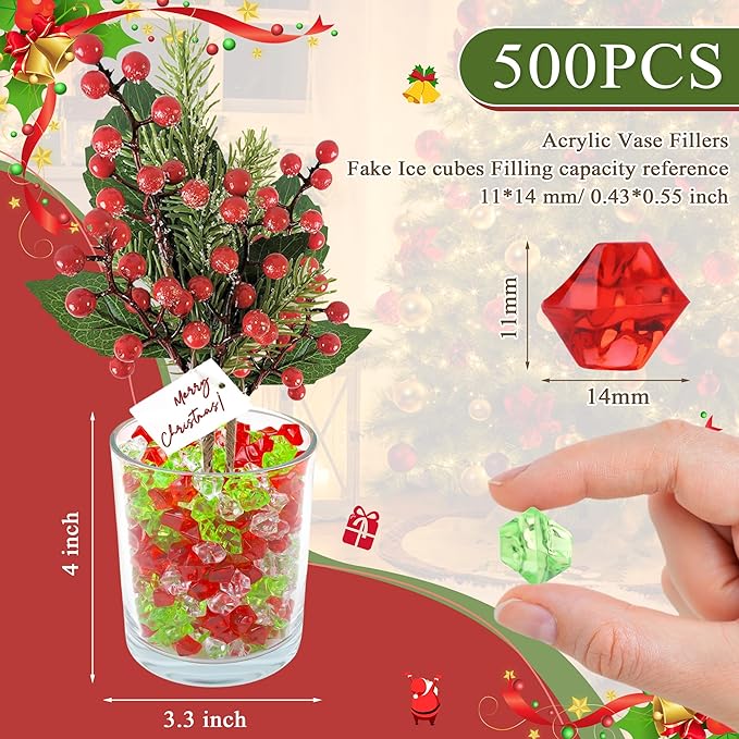 YATOJUZI 500pcs Fake Ice Cubes Christmas Decor Acrylic Crushed Rocks Vase - Image 3