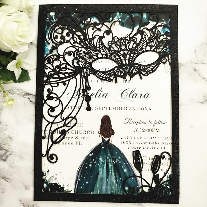 20PCS Masquerade Invitations, Quinceanera Invitations, masquerade wedding by JOACHUUY