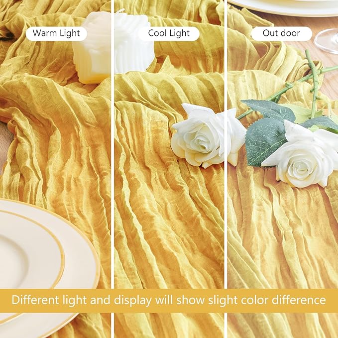 Asee'm Cheesecloth Table Runner 120 Inches Long Gold Boho Gauze Cheese Cloth - Image 5