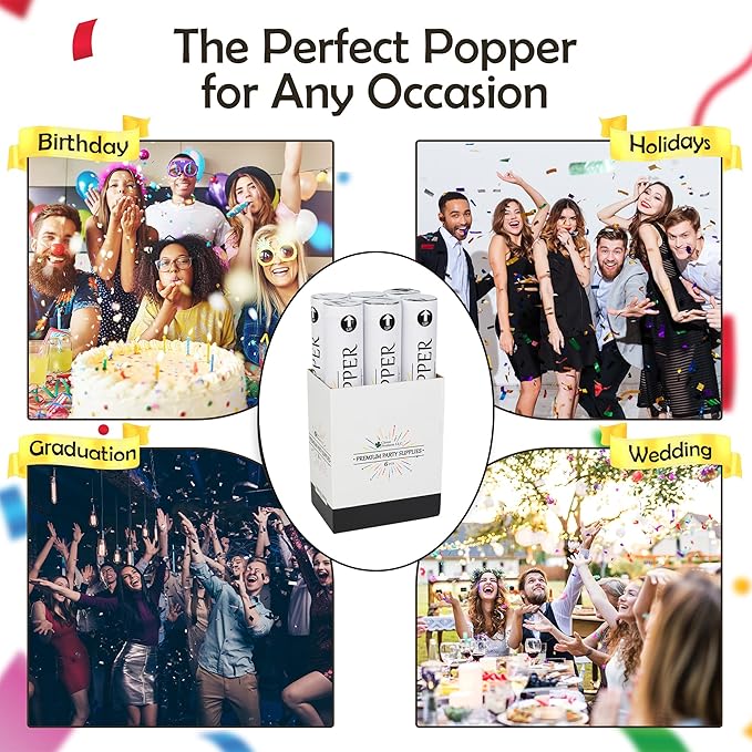 Clover Products 12" Biodegradable Confetti Cannons | 6 Pack Confetti Poppers - Image 3