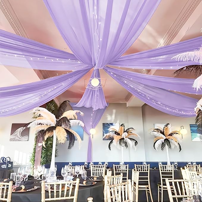 6 Panels Lilac Wedding Ceiling Drapes 5ftx30ft Ceiling Drapes Chiffon Fabric - Image 7