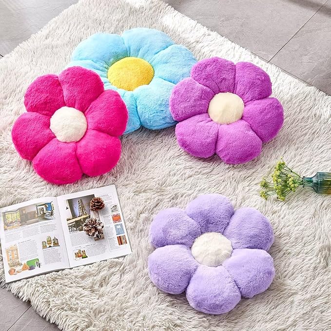 Lavender Flower Pillow, 17.7" Flower Shaped Plush Decorative Throw Pillow - Image 3