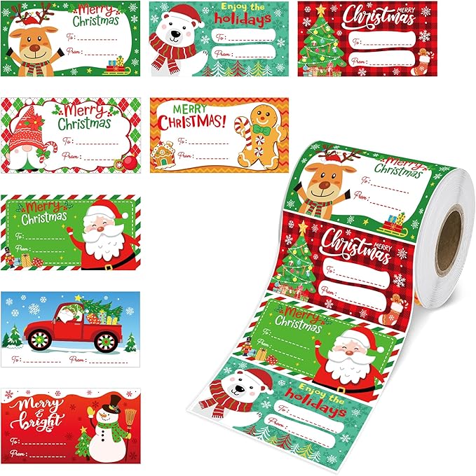 500 PCS Christmas Gift Tags, Christmas Name Tags Stickers Roll, Self-Adhesive by Siawoy