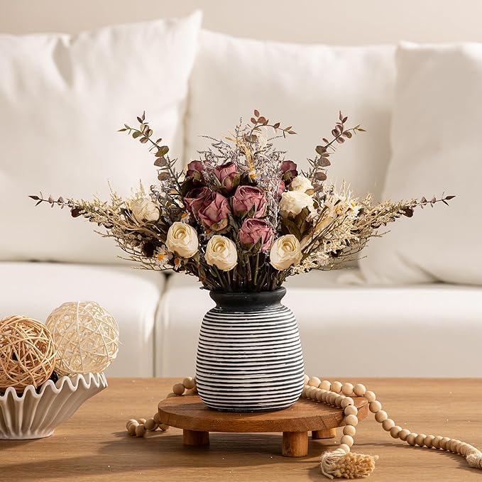 Ceramic Rustic Vase, Small Flower Farmhouse Vases Home Decor, 6“ Short Pottery - Image 4