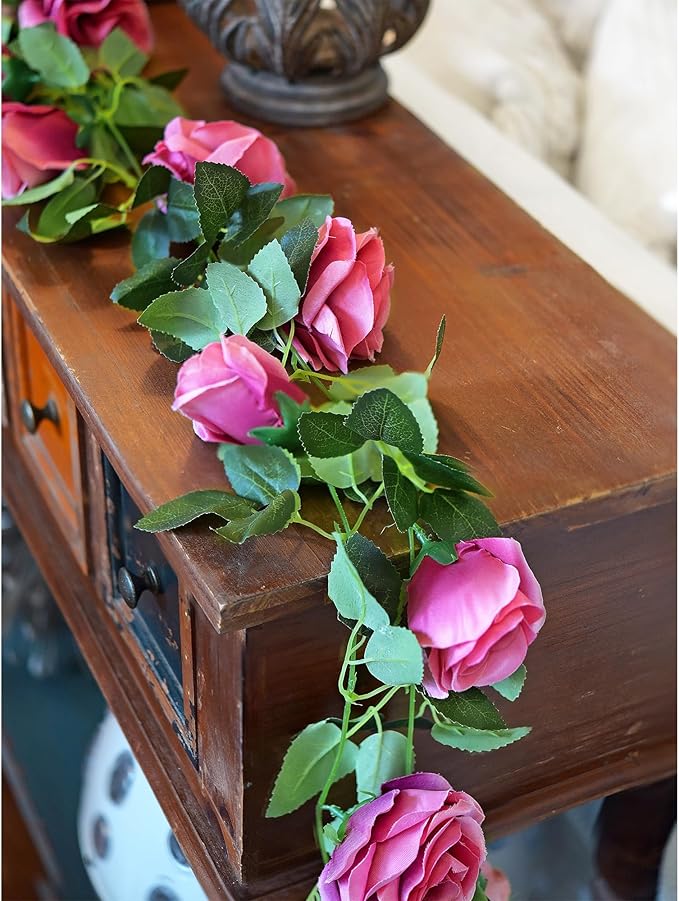 FiveSeasonStuff 29 Ft 4 Pack Rose Silk Flower Garland Artificial Flowers - Image 4