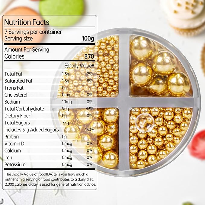 Gold Edible Sugar Pearl Sprinkles - Image 2