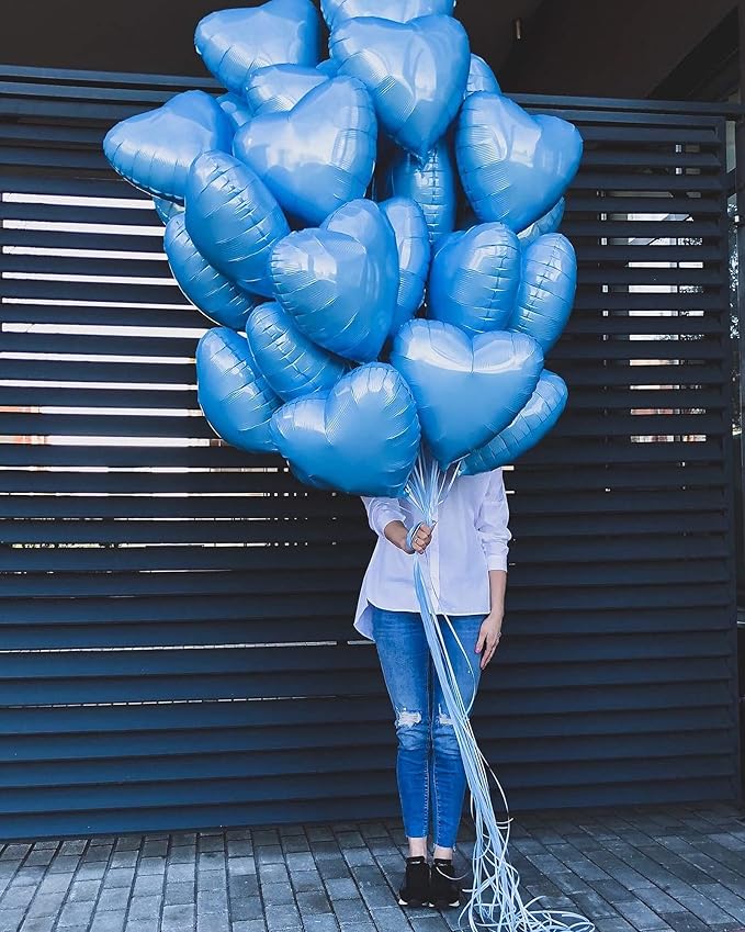 10pcs Pearl Blue Foil Heart Shaped Balloons - Image 3