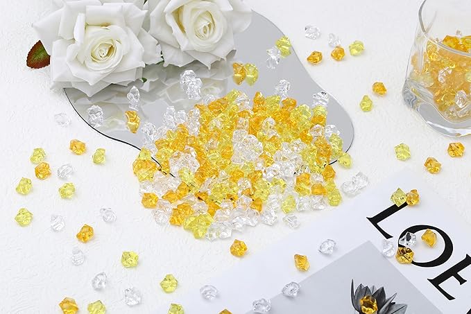 LAIDANLA 500PCS Mixed Yellow Acrylic Gems Vase Fillers Fake Ice Cubes Plastic - Image 2