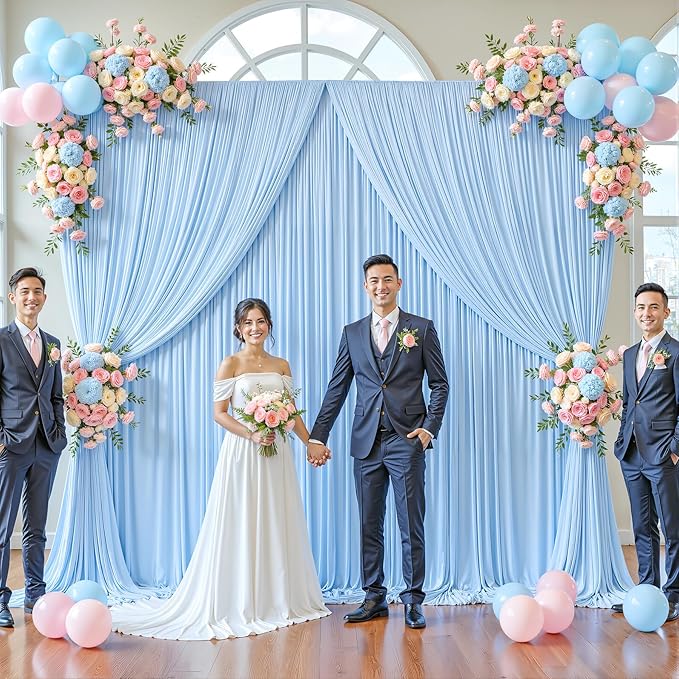 40ft x 12ft Baby Blue Backdrop Curtains Wrinkle Free Backdrop Curtain - Image 9