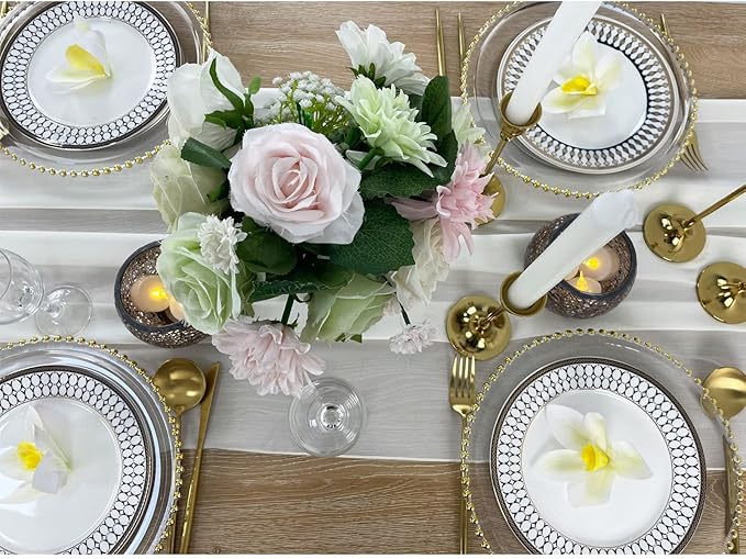 EHLDekol 13ft Ivory Chiffon Table Runner, 29x156 Inches Romantic and Rustic - Image 2