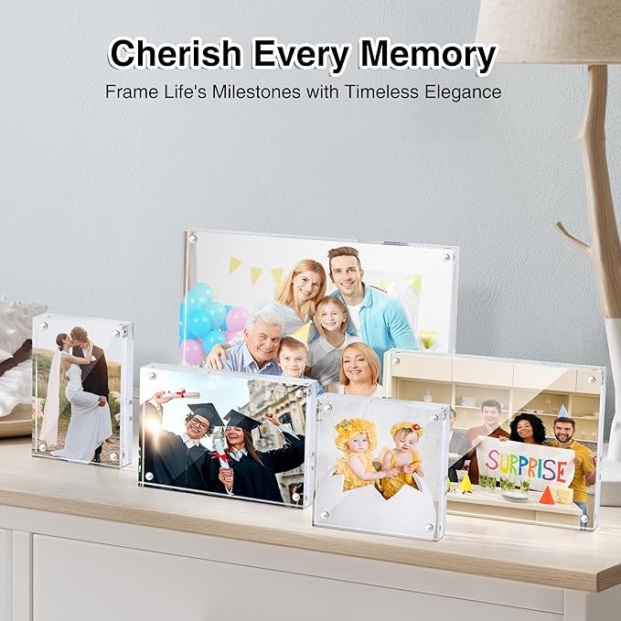 HOUSE DAY Acrylic Picture Frames 4x4, 2 Pack Magnetic 4 x 4 Picture Frame - Image 7