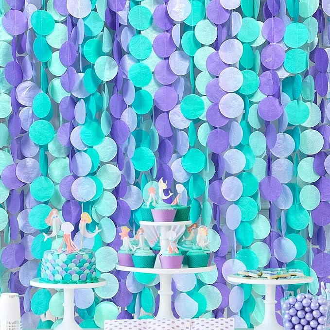 205Ft Purple Teal Big Circle Dot Backdrop Streamer Tissue Paper Polka Dot by pinkblume