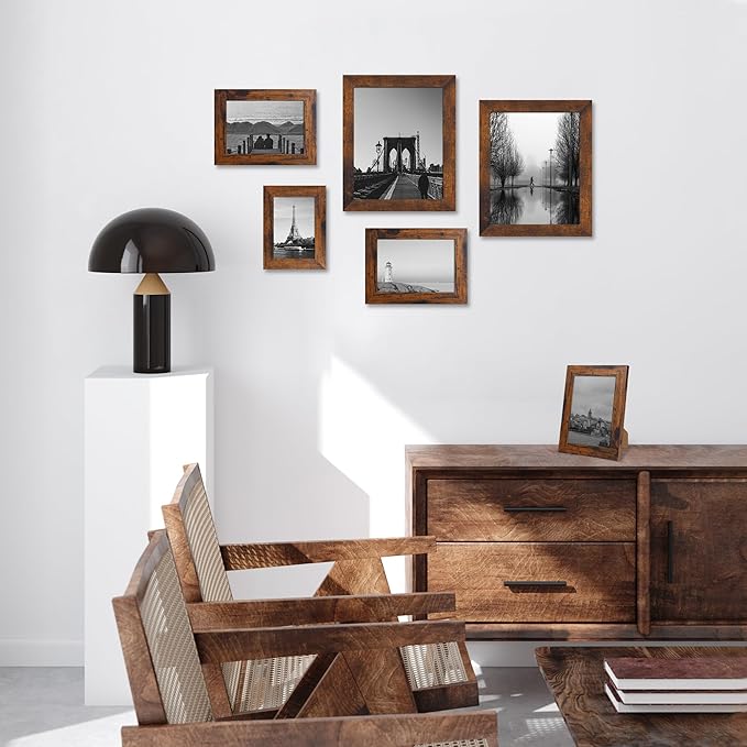 4x6 Picture Frame Set of 4, High Definition Glass 4 x 6 Frame, Wood Rustic - Image 2