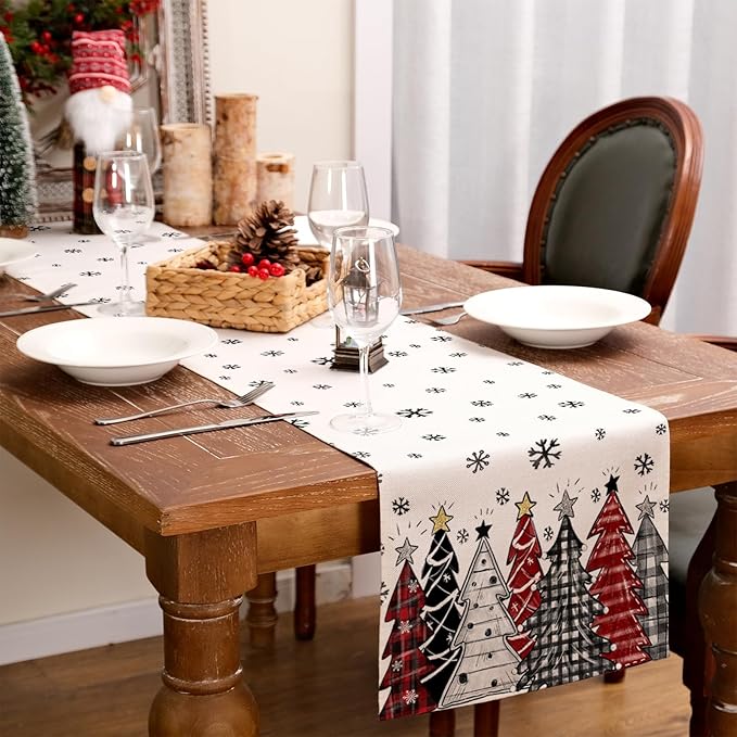 GEEORY Christmas Table Runner 13x72 Inch, Xmas Tees Snowflakes Holiday - Image 5