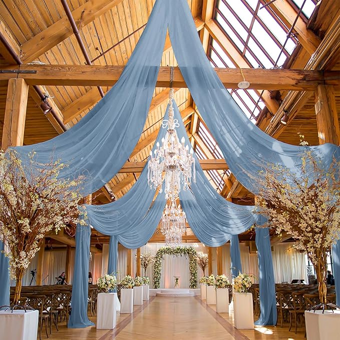 6 Panels Dusty Blue Ceiling Drapes by REWOMC