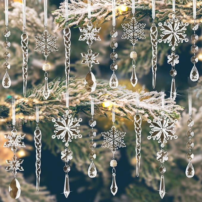 Christmas Tree Decorations 18Pcs, Acrylic Crystal Ornaments by AuroTrendsDirect