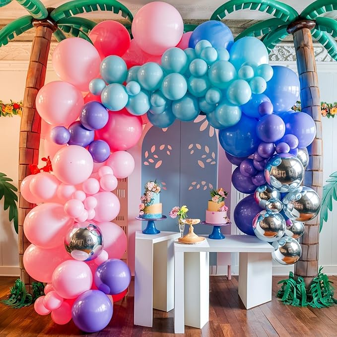 Pink Blue Purple Balloons, 12 Inchs Blue Pink Metallic Silver Cartoon Theme - Image 6