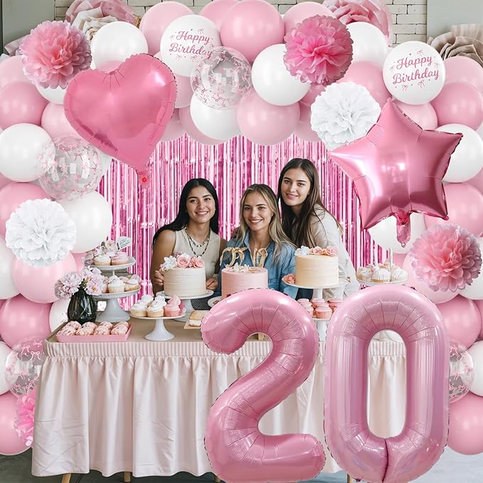 20th Birthday Decorations for Girls Pink Number 20 Balloon Bow Coquette Happy - Image 5