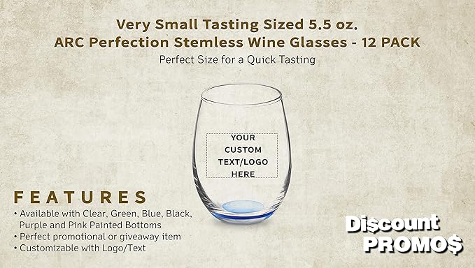 Custom Stemless Wine Glasses by ARC 5.5 oz. Set of 12, Personalized Bulk Pack - Image 2