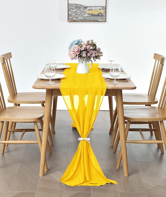 2 Pack 10Ft Chiffon Yellow Table Runner Sheer 29x120 Inch - Image 3