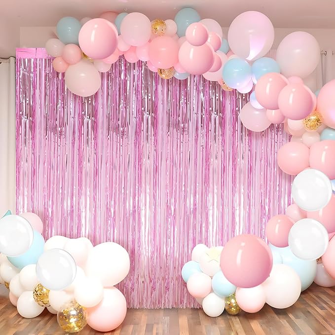 2 Pack Pink Foil Fringe Curtains Streamers Party Decorations 3.3 x 8.2 ft - Image 4