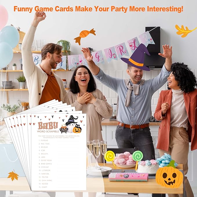 Baby Shower Games, Halloween Baby Word Scramble, 25 Double-Sided Game Cards + 1 - Image 4