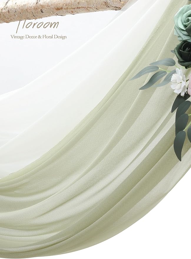 Floroom Wedding Arch Draping Fabric 2 Panels 20Ft Sage Green Chiffon Fabric - Image 5