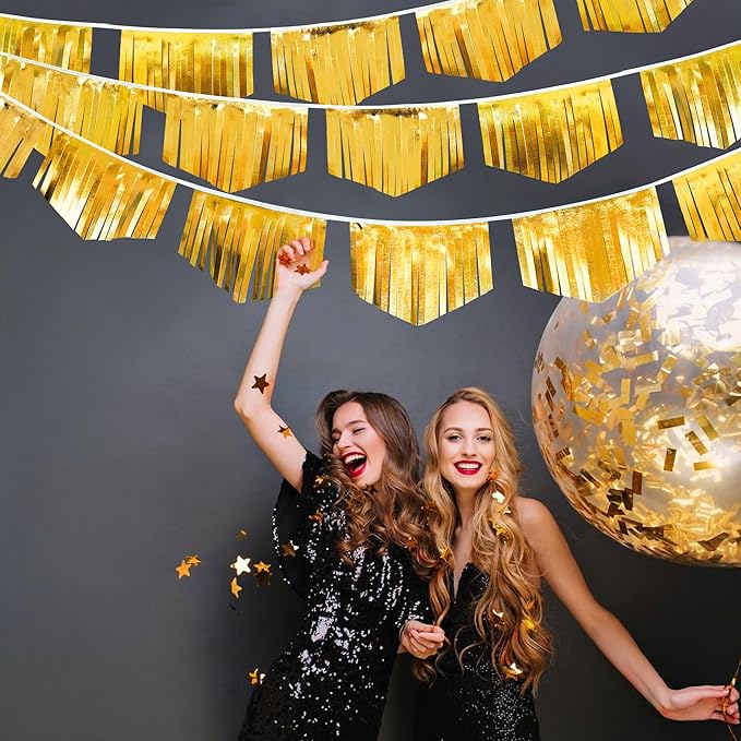 Gold Tassel Banner Double Sided Metallic Fabric Pennant Bunting Flag Garland - Image 4
