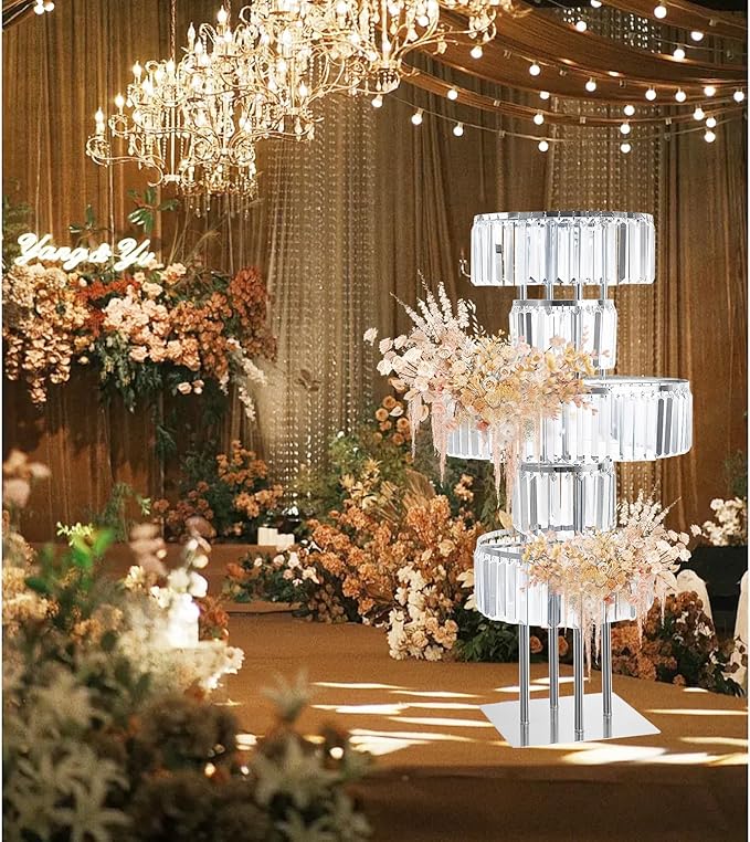 Silver Crystal Vases for Centerpieces, 47.2in Metal Pedestal Stands for Table - Image 3