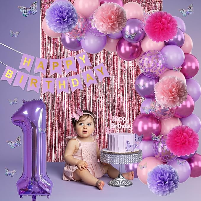 Pink Purple 1st Birthday Party Decorations - Image 6