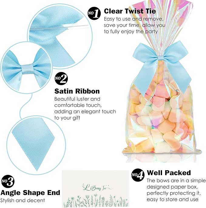3.5" Blue Bow Satin Pre-Tied Bows - Image 3