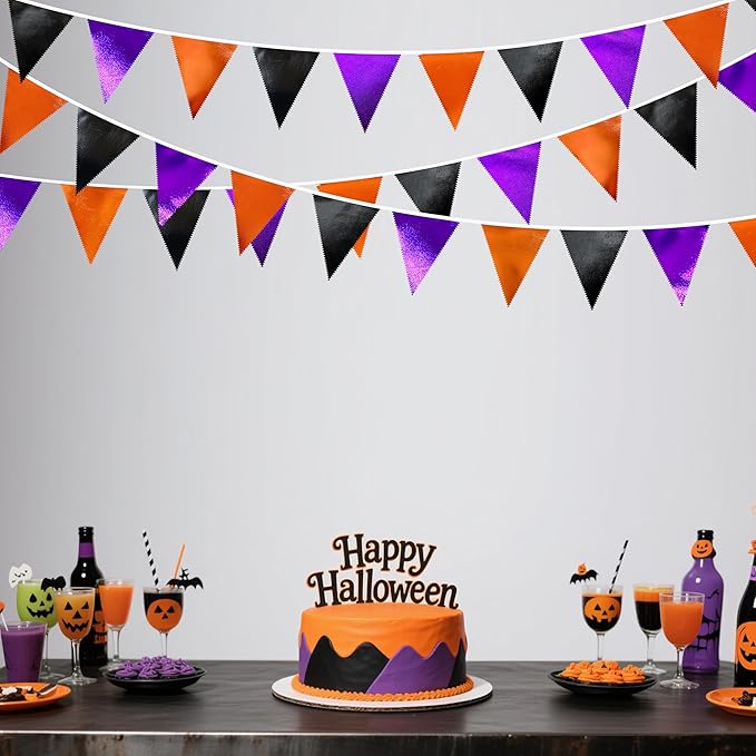 Black Orange Purple Halloween Party Decorations Metallic Fabric Triangle - Image 6