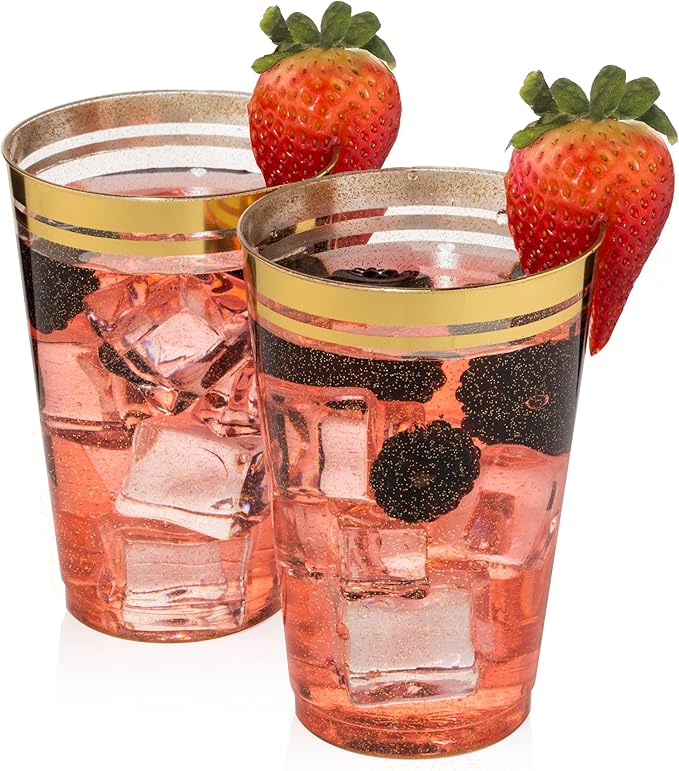 Perfect Settings 100 Premium 14oz Hard Plastic Cups Clear Glitter Gold Plastic - Image 3