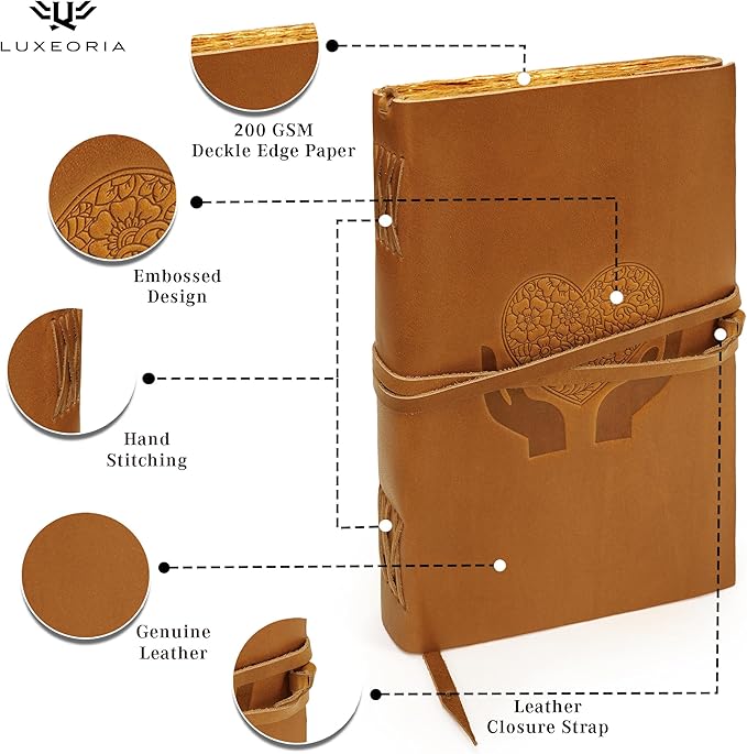 LUXEORIA Heart Journal for Women and Men, Handcrafted Leather Journal for - Image 5