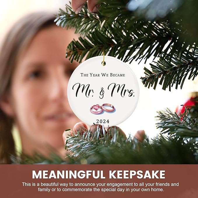 Wedding Gifts for Couples 2024, Mr and Mrs 1st Married Christmas Ornament - Image 5